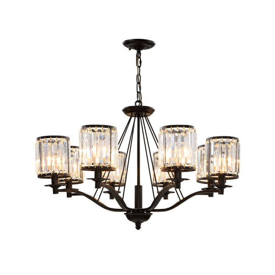 Modern Black Crystal Chandelier Lamp - 3/6/8 Lights Living Room Hanging Light Kit