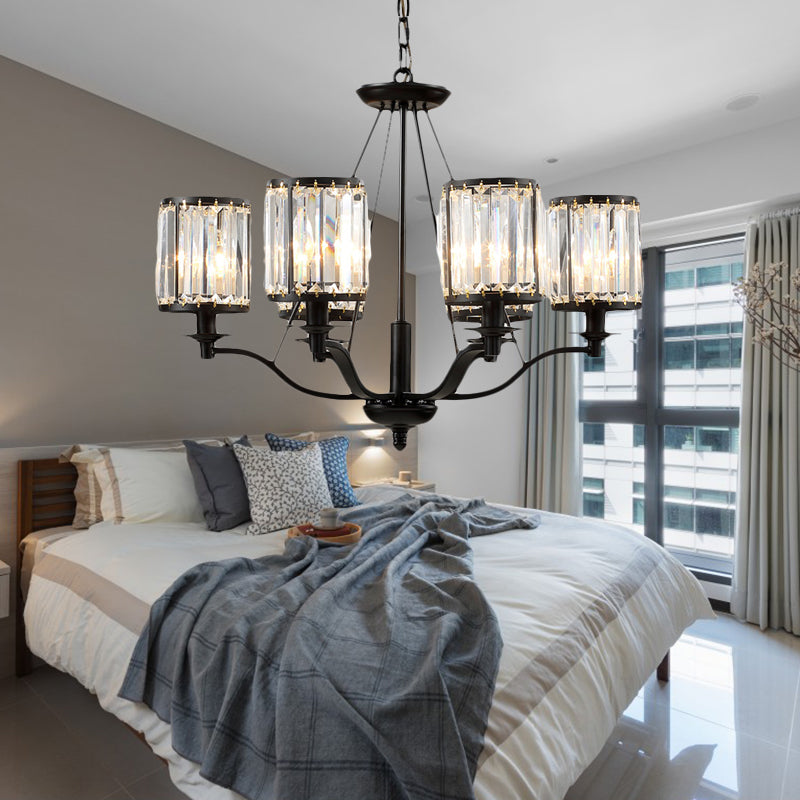 Modern Black Crystal Chandelier Lamp - 3/6/8 Lights Living Room Hanging Light Kit 6 /
