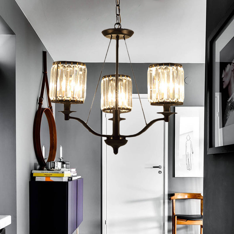 Modern Black Crystal Chandelier Lamp - 3/6/8 Lights Living Room Hanging Light Kit 3 /
