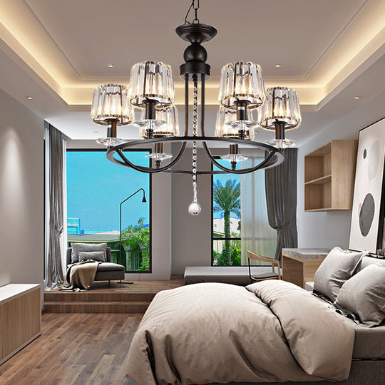 Contemporary Crystal Chandelier - 4/6/8 Lights Circle Hanging Light In Black For Bedroom