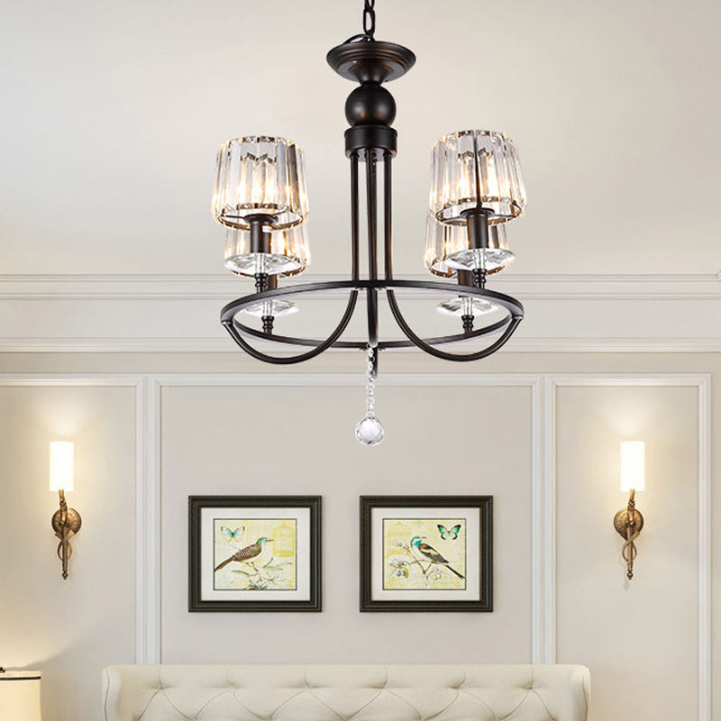 Contemporary Crystal Chandelier - 4/6/8 Lights Circle Hanging Light In Black For Bedroom 4 /