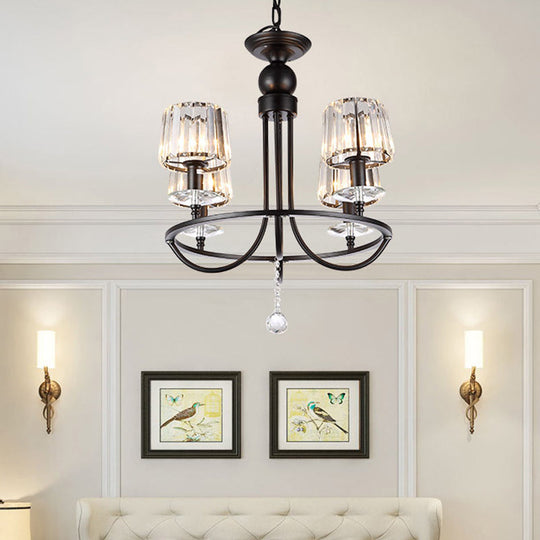 Contemporary Crystal Chandelier - 4/6/8 Lights Circle Hanging Light In Black For Bedroom 4 /
