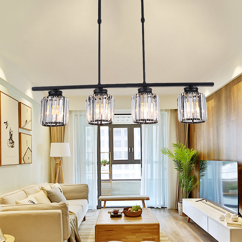 Nordic Black Crystal Ceiling Light For Living Room - Cylinder Island Pendant With 3/4 Bulbs 4 /