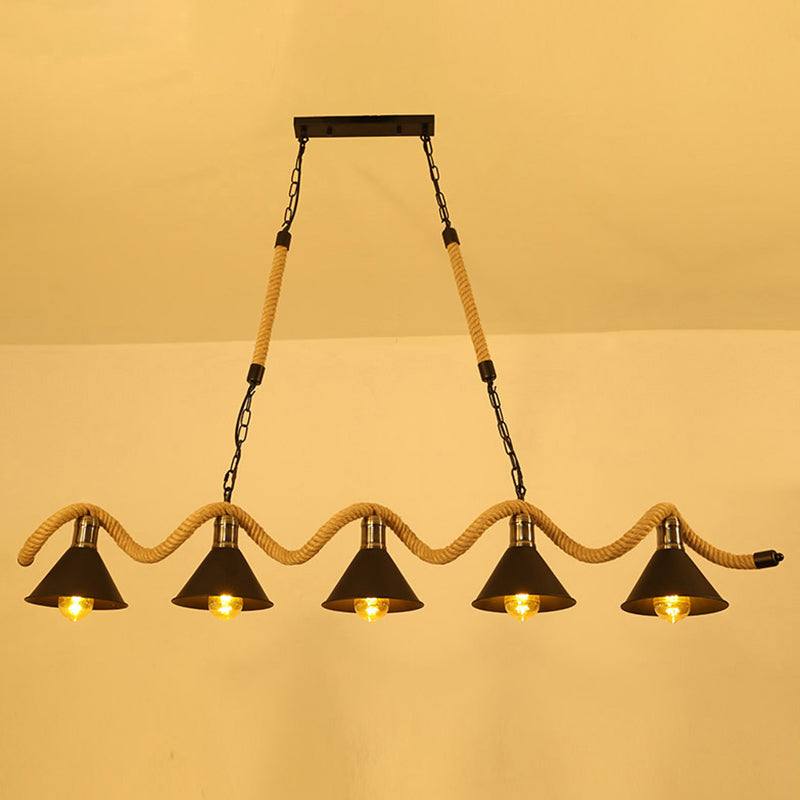Hemp Rope Chandelier Pendant Light With Vintage Flair - Flaxen Restaurant Hanging 5 /