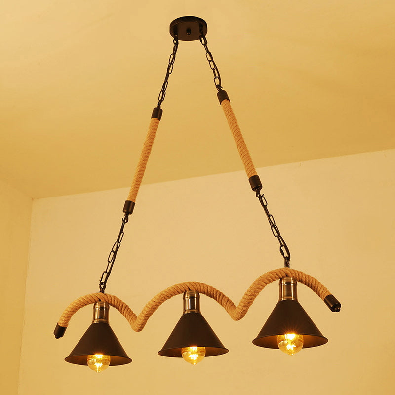 Hemp Rope Chandelier Pendant Light With Vintage Flair - Flaxen Restaurant Hanging 3 /