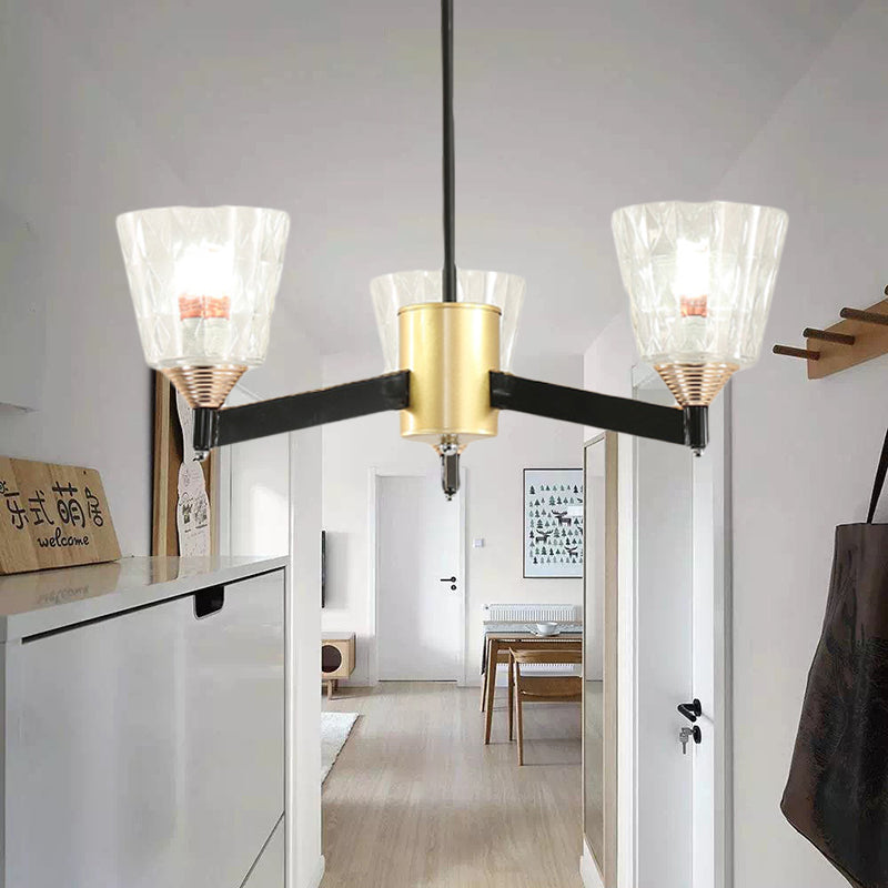 Modern Black Cone Chandelier - Lattice Glass 3/6/8 Lights Ceiling Hanging Light 3 /