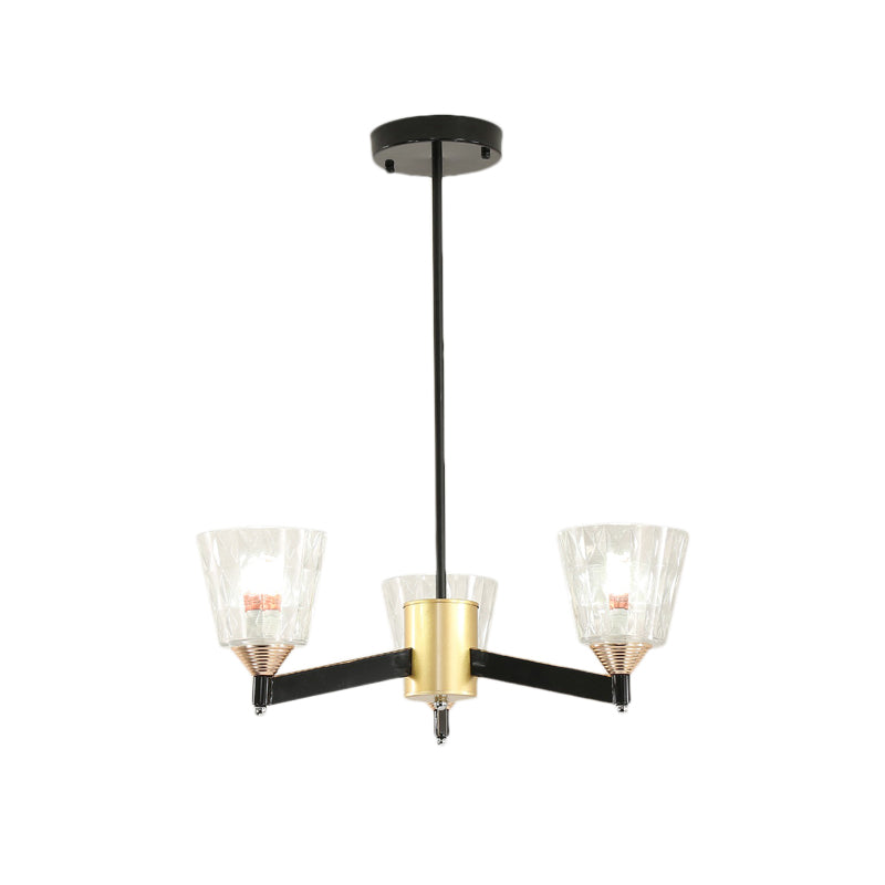Modern Black Cone Chandelier - Lattice Glass 3/6/8 Lights Ceiling Hanging Light