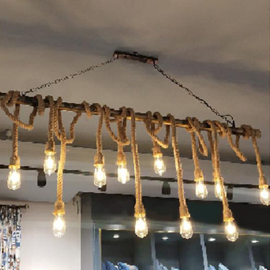 Retro Hemp Rope Exposed Bulb Pendant Light Fixture For Ceiling Ideal Restaurants - Flaxen Island