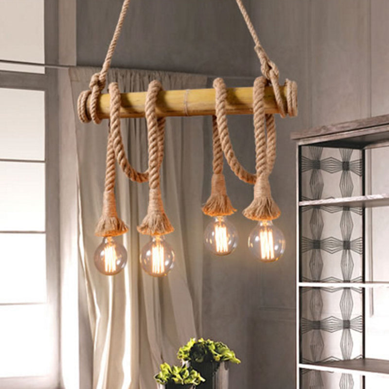 Rustic Bamboo Tube Hanging Light With Exposed Bulb Ideal For Restaurant Island And Ceiling