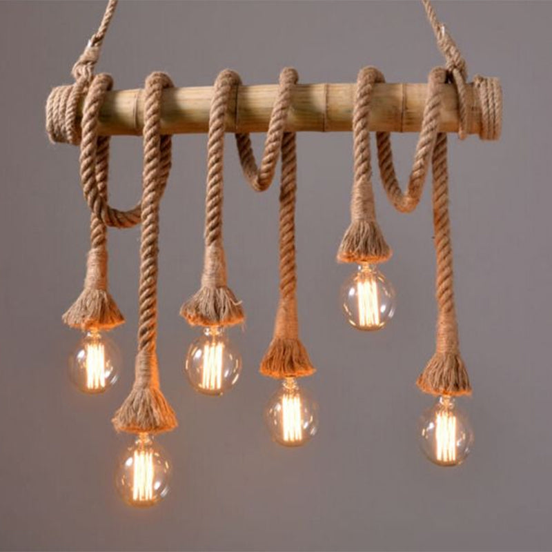 Rustic Bamboo Tube Hanging Light With Exposed Bulb Ideal For Restaurant Island And Ceiling 6 /