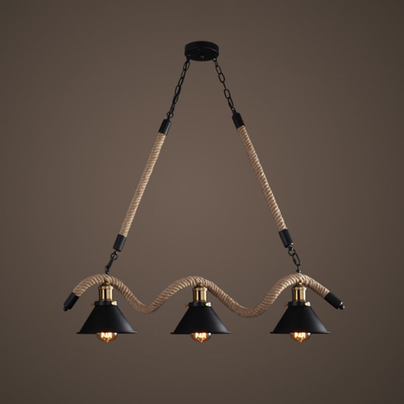 Hemp Rope Antique Hanging Lamp Chandelier In Black - Ideal For Restaurants And Islands 3 /