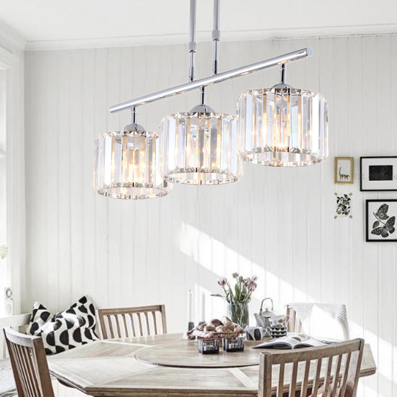 Contemporary Crystal Chrome Drum Chandelier Light With 3/4 Pendant Bulbs - Perfect For Bedroom 3 /
