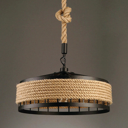 Geometric Antique Pendant Light With Metallic Shade And Hemp Rope For Restaurants Brown / Small A