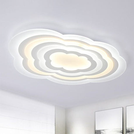 Cloud Kids Bedroom Led Flush Mount Ceiling Light - Acrylic Contemporary Lighting Fixture (White)