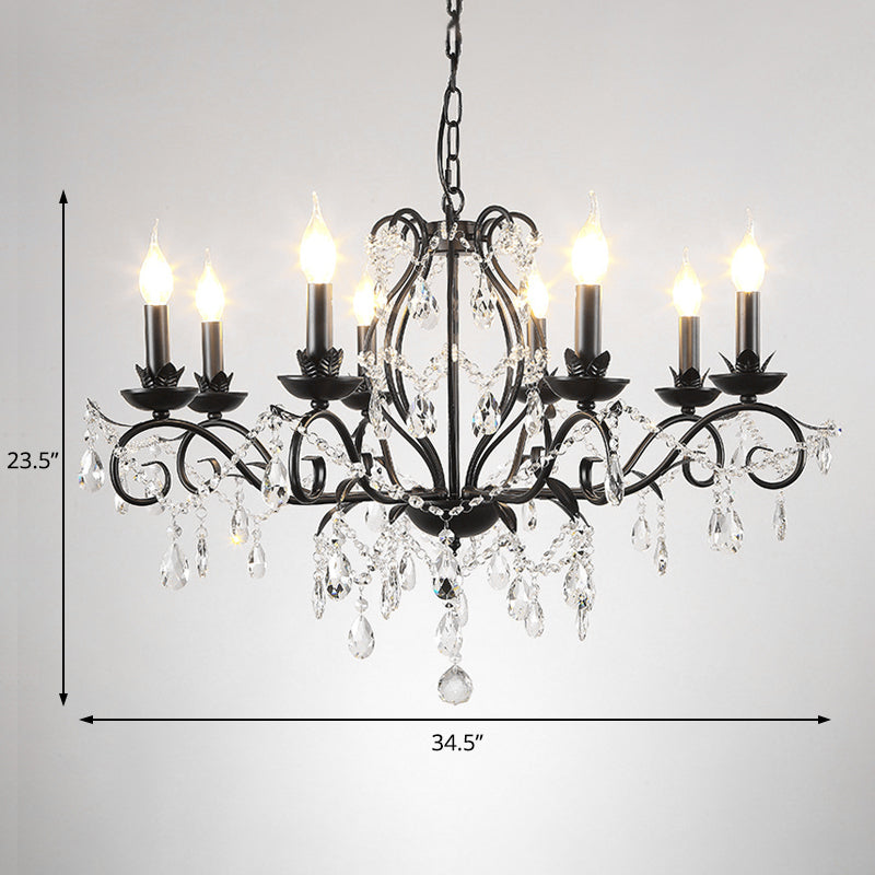 Modern Crystal Chandelier - Black Candle Ceiling Pendant Light Fixture (6/8 Bulbs)