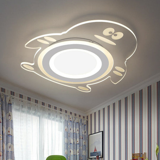 Cartoon Penguin Led Flush Mount Ceiling Light - Acrylic Bedroom Fixture In Clear / Inner White Outer