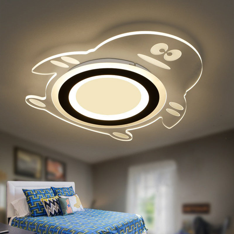 Cartoon Penguin LED Flush Mount Ceiling Light - Acrylic Bedroom Fixture in Clear