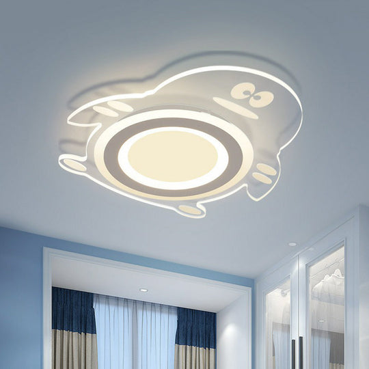 Cartoon Penguin Led Flush Mount Ceiling Light - Acrylic Bedroom Fixture In Clear