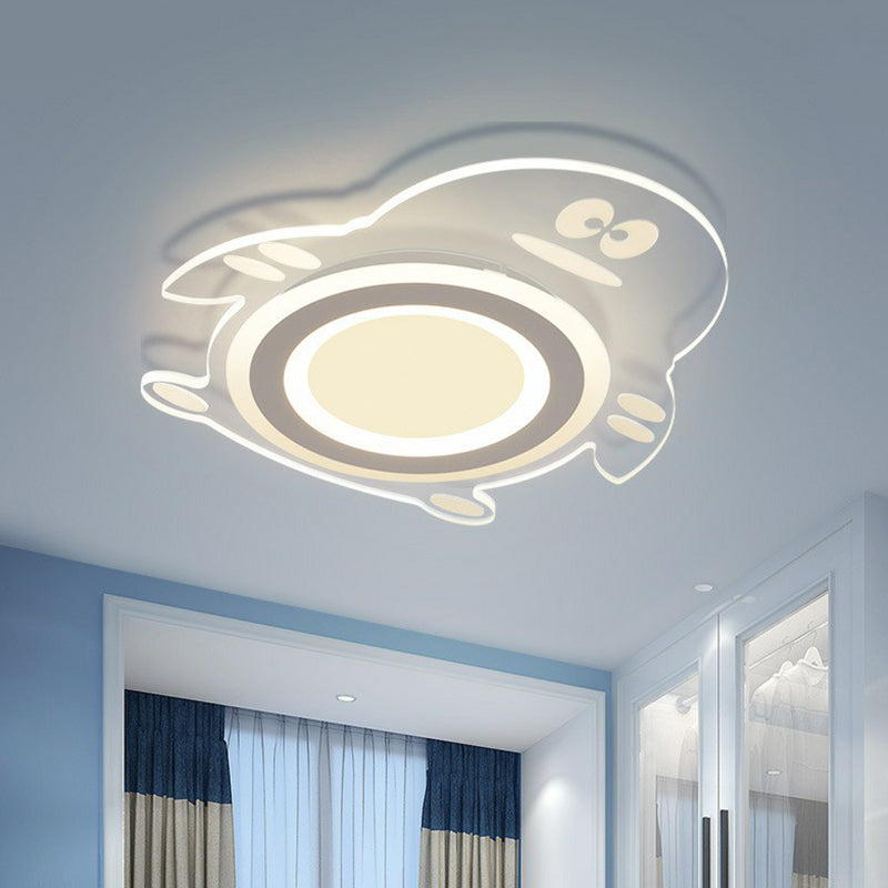 Cartoon Penguin Led Flush Mount Ceiling Light - Acrylic Bedroom Fixture In Clear / Remote Control