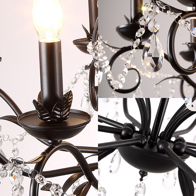 Modern Crystal Chandelier - Black Candle Ceiling Pendant Light Fixture (6/8 Bulbs)
