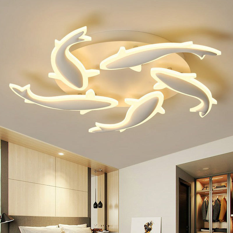 Contemporary Acrylic White Led Fish Flush Mount Light - Stylish Ceiling Lighting For Living Room 5 /