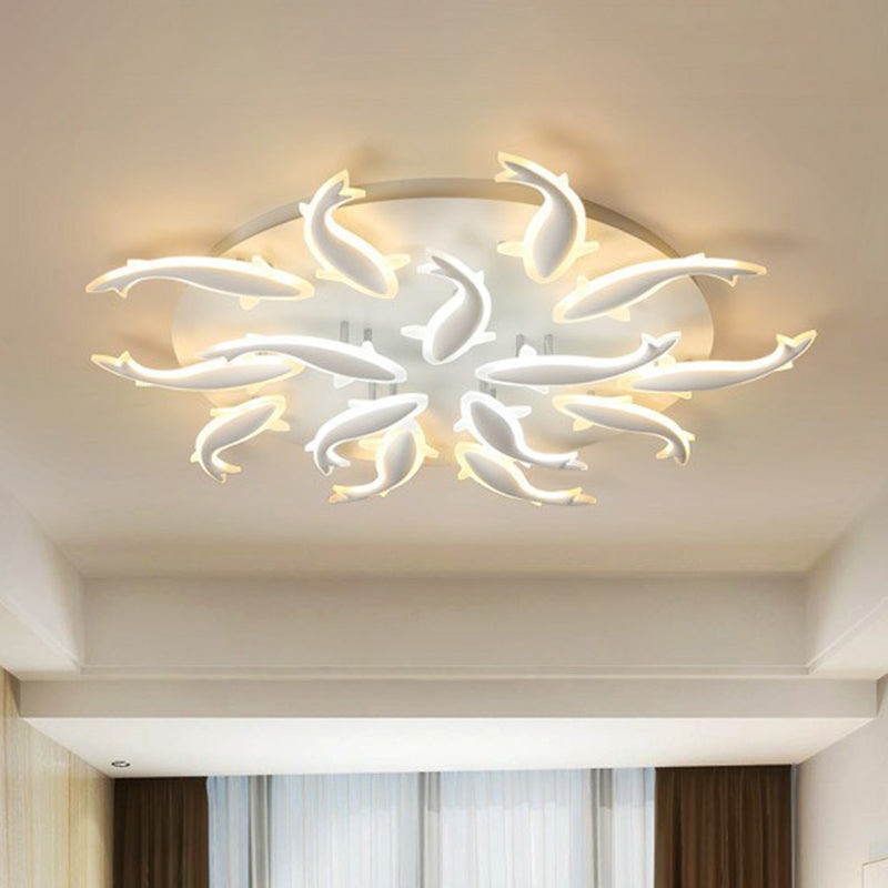 Contemporary Acrylic White Led Fish Flush Mount Light - Stylish Ceiling Lighting For Living Room
