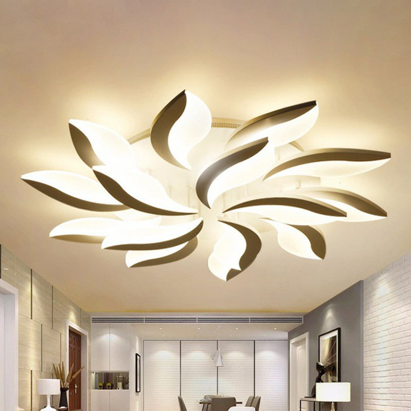 Leaf Led Semi Flush Acrylic Ceiling Light Fixture In White - Simple Style For Living Room