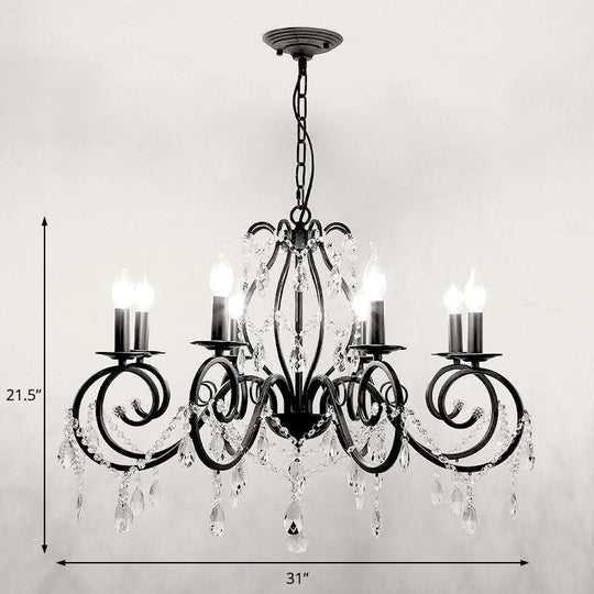 Contemporary Crystal Pendant Chandelier With 6/8 Bulbs - Black Candle Style Lamp Fixture