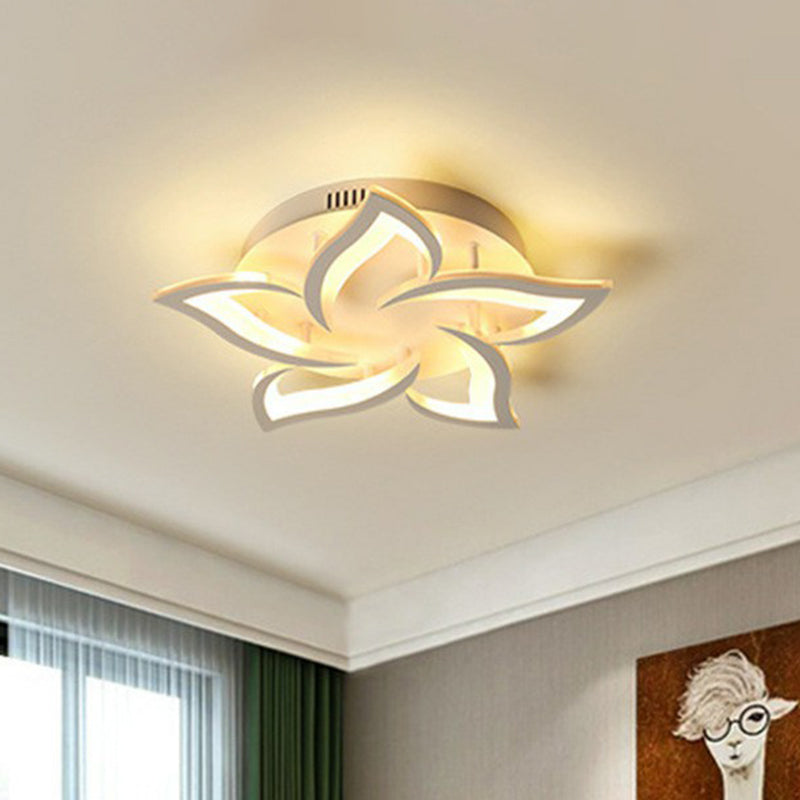 Contemporary White Led Flush Mount Light For Living Room - Blossom Acrylic Semi Ceiling 5 / Warm