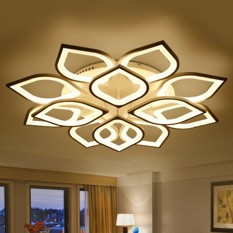 White Led Semi Flush Light For Living Room - Petal Design Acrylic Simplicity Ceiling Mount