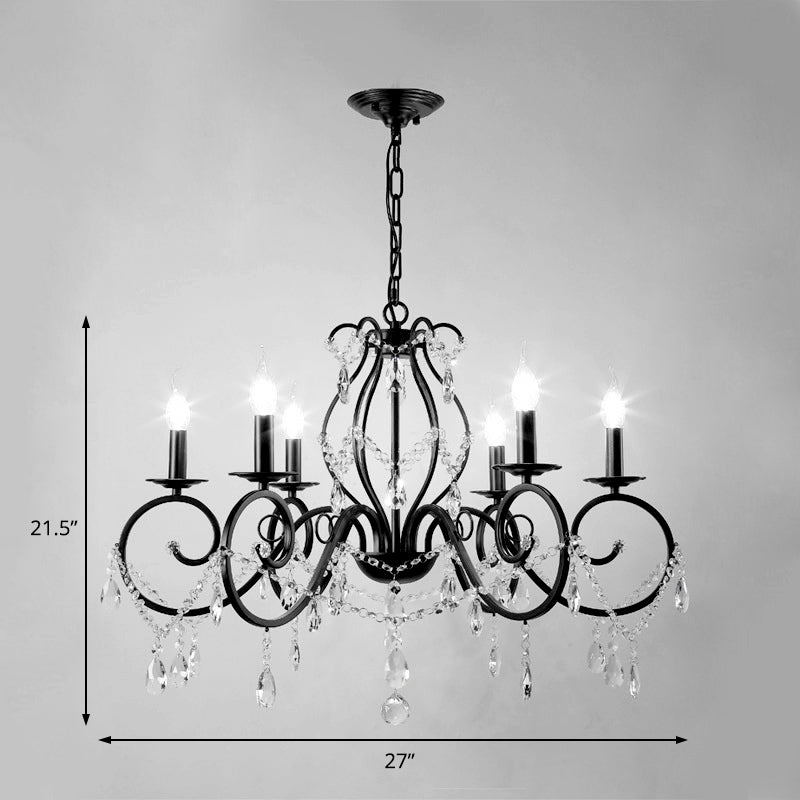 Contemporary Crystal Pendant Chandelier With 6/8 Bulbs - Black Candle Style Lamp Fixture