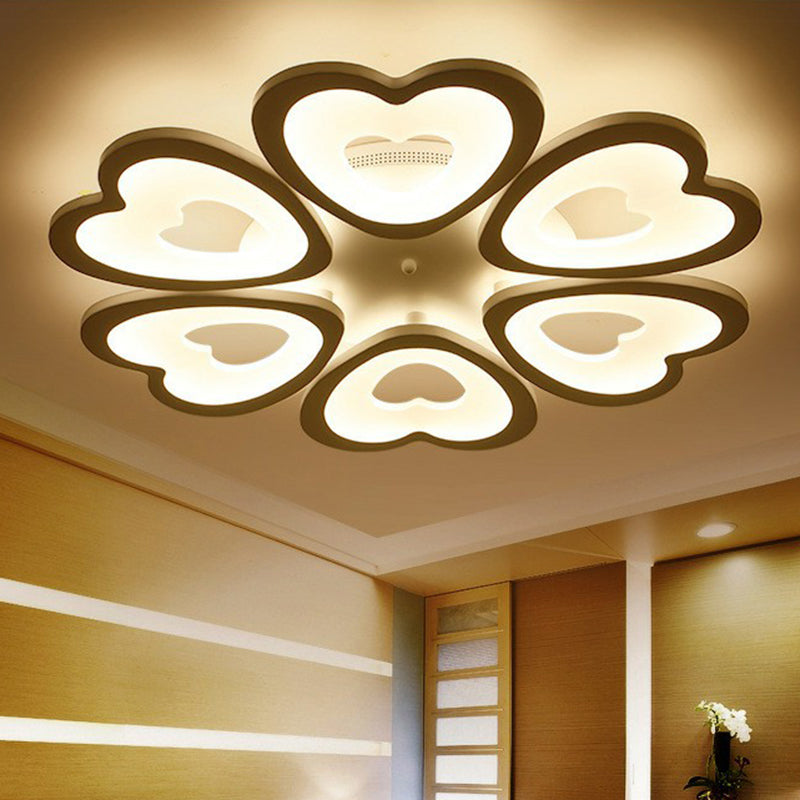Modern White Acrylic Heart Led Semi Flush Ceiling Light Fixture For Living Room 6 / Warm
