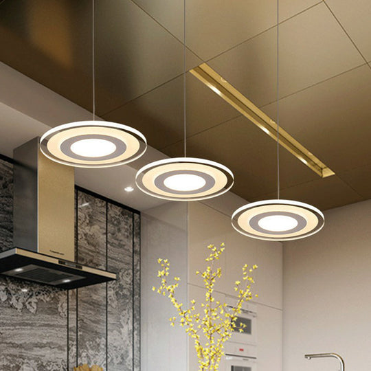 Modern Clear Acrylic 3-Head Led Pendant Light For Dining Room