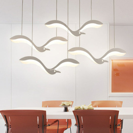 Sleek Acrylic Led Pendant: White Dining Room Flying Bird Hanging Light 4 / Warm