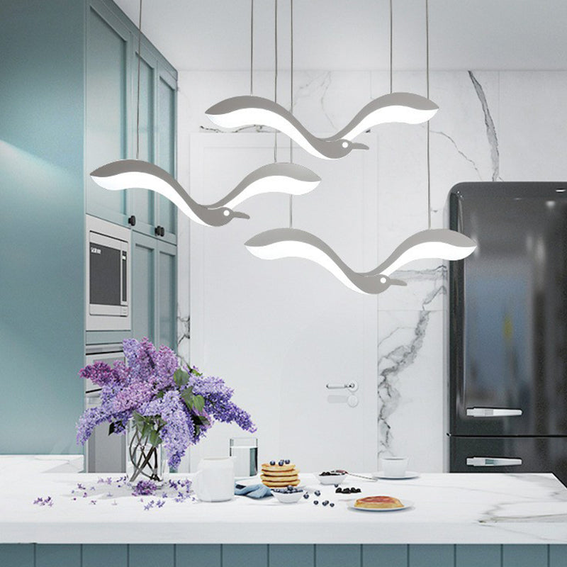 Sleek Acrylic Led Pendant: White Dining Room Flying Bird Hanging Light 3 /