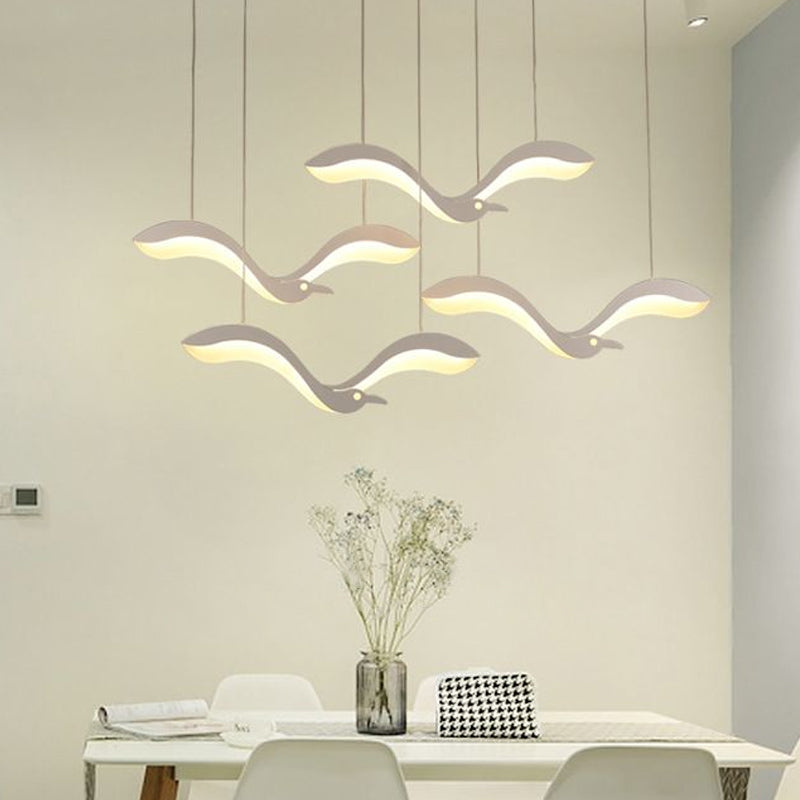 Simplicity Acrylic White LED Pendant Light with Flying Bird Design for Dining Room