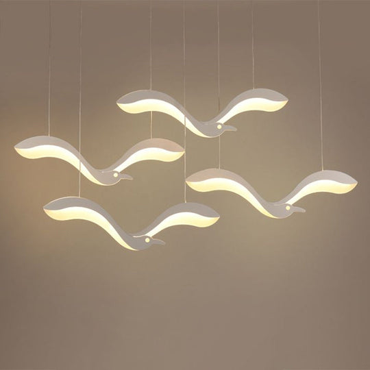Sleek Acrylic Led Pendant: White Dining Room Flying Bird Hanging Light
