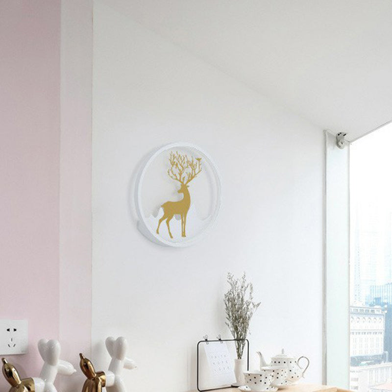 Minimalist Aluminum Ring Led Wall Sconce With Deer Design White / Warm B