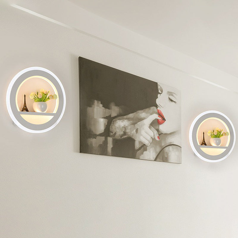 Minimalist Circular Led Wall Sconce In White For Living Room