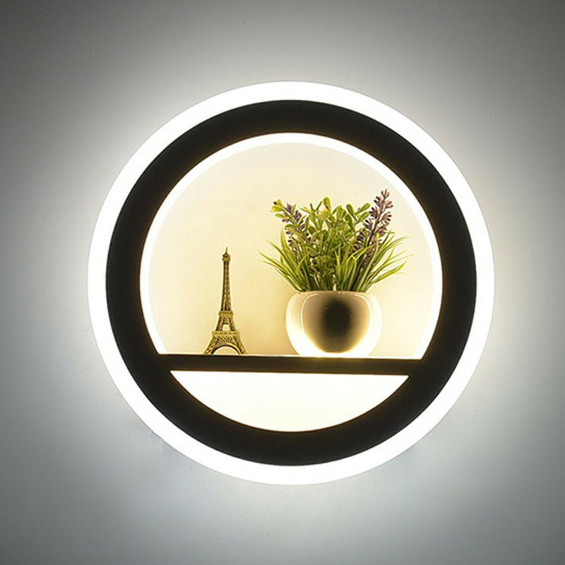 Minimalist Circular Led Wall Sconce In White For Living Room / Tower
