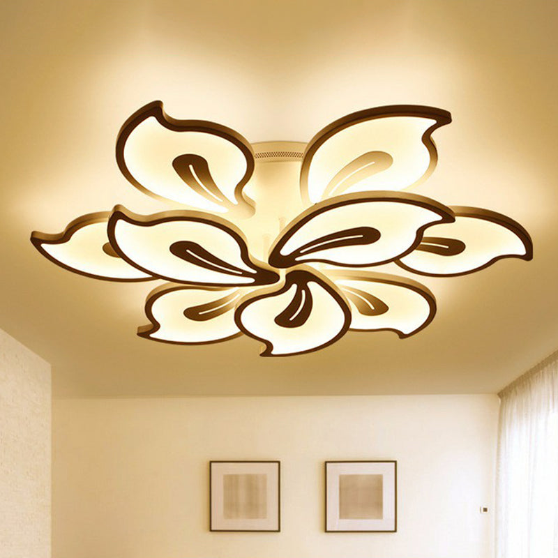 Modern Metallic White Led Semi Flush Mount Ceiling Light Fixture - Blossom Style 9 / Warm