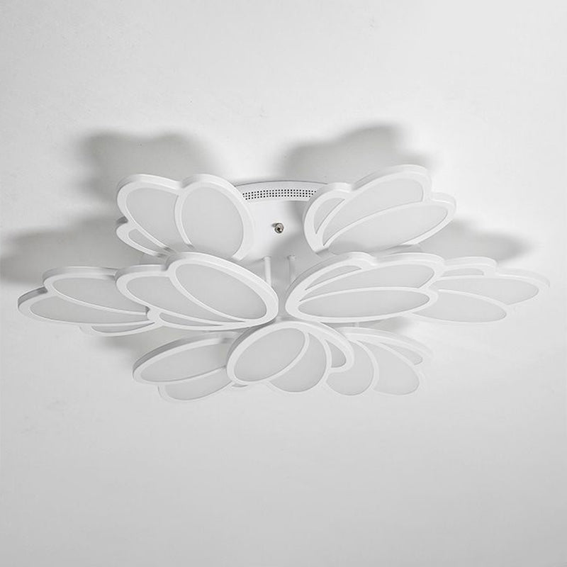 Modern White Acrylic Floral Led Semi Flush Ceiling Light Fixture For Living Room