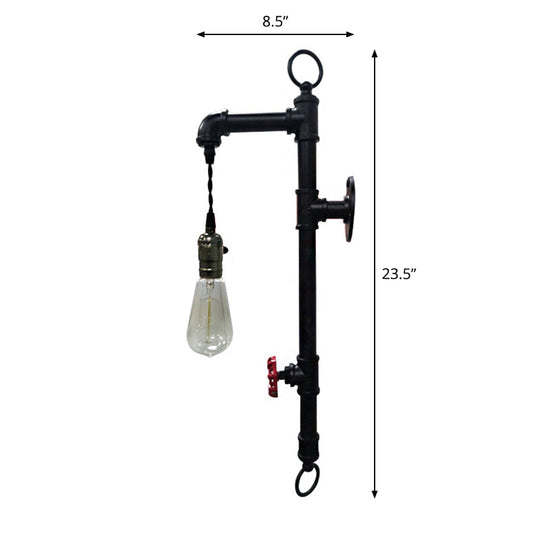 Industrial Water Pipe Wall Light Fixture With Valve Handle