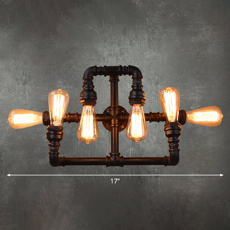 Antique Iron Wall Mount Pipe Lighting 6-Head Black Light For Restaurants