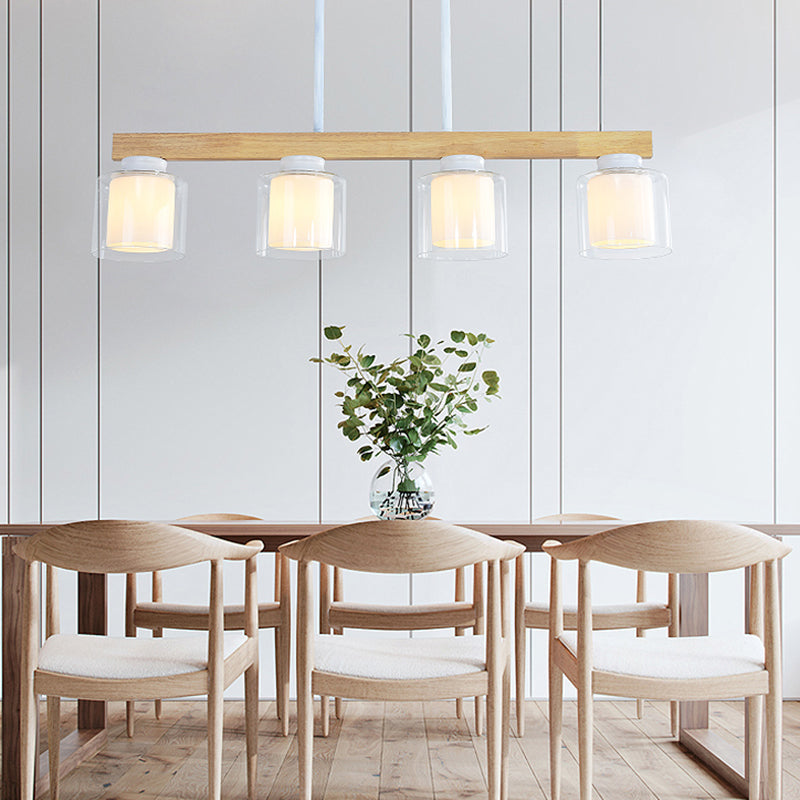 Japanese White Glass Cylinder Led Island Pendant Ceiling Light For Dining Room