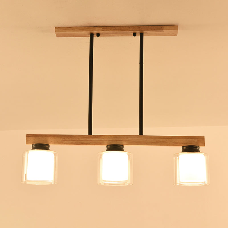 Japanese White Glass Cylinder Led Island Pendant Ceiling Light For Dining Room 3 / Black