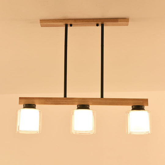 Japanese White Glass Cylinder Led Island Pendant Ceiling Light For Dining Room 3 / Black