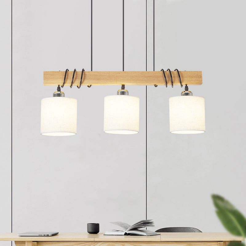 Nordic Style Led Hanging Light: Cylindrical Dining & Island Ceiling Light In Wood Fabric