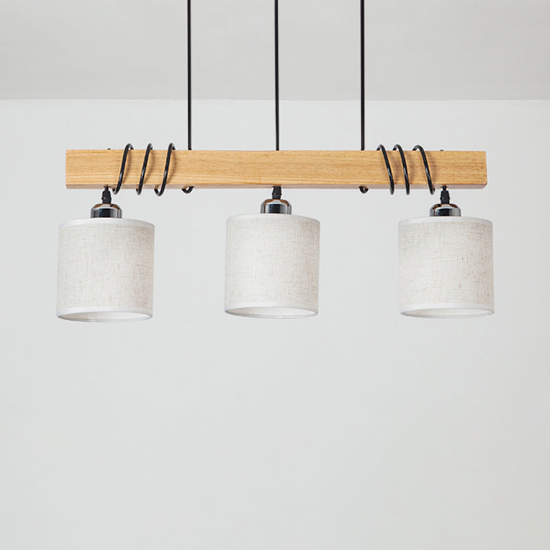 Nordic Style Led Hanging Light: Cylindrical Dining & Island Ceiling Light In Wood Fabric