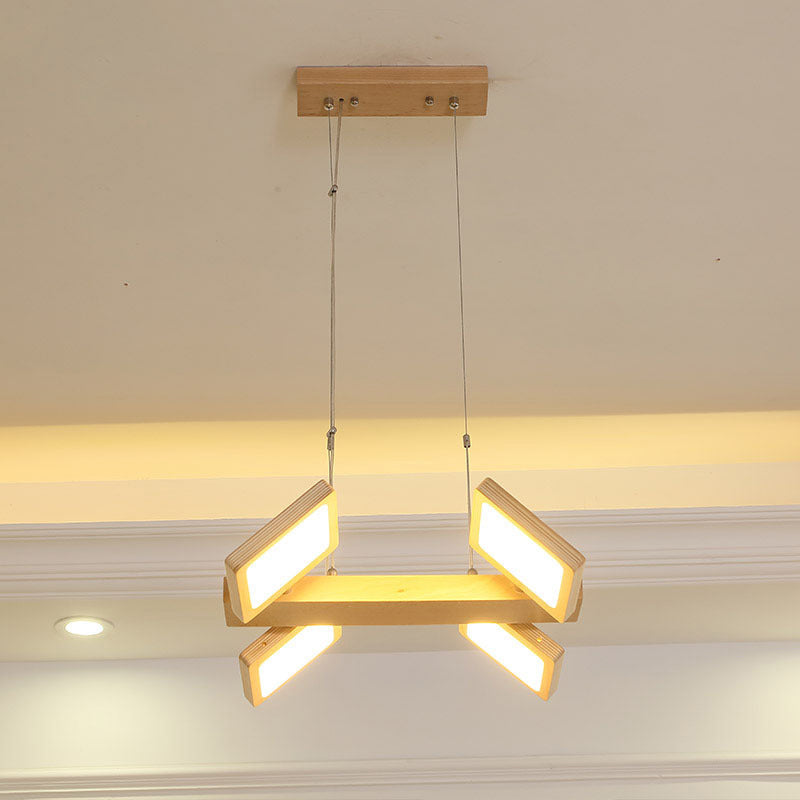 Japanese Wood Square Led Pendant Light- Modern Restaurant & Island Lighting With Acrylic Shade